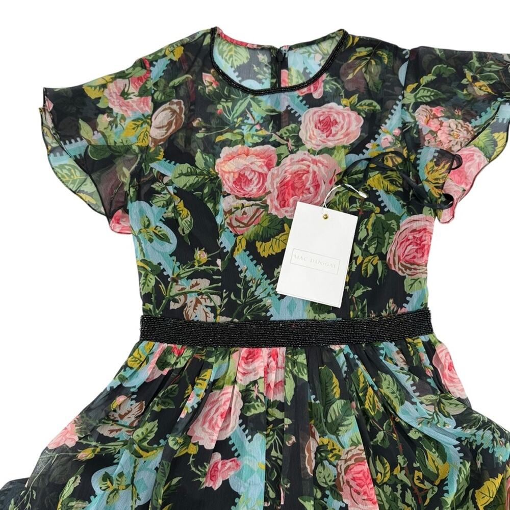 Mac Duggal Floral Illusion Cap Sleeve Midi Dress Black Multi Sheer NWT Size 4 - Picture 8 of 10